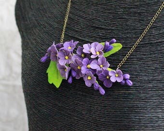 violet jewelry purple necklace lilac daughter gift mom rustic pendant flower statement necklace woodland jewelry original necklace FJ57