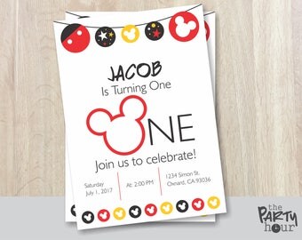 Mickey Mouse Birthday Invitation - Printable - Mickey Mouse Clubhouse Birthday Invitation - Mickey Mouse Invitation – One Year 1 - Custom