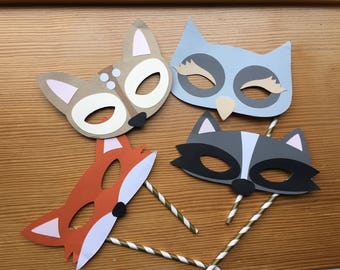 Woodland Birthday Party Props, Paper Fox Mask, Kids Photo Booth Party Props, Photo Booth Props, Paper Animal Mask, Animal Birthday Mask