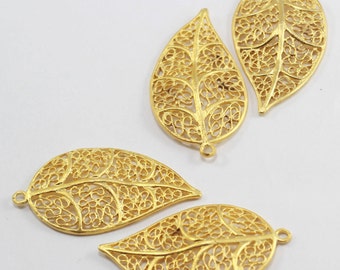 1 Pcs 20x40m Matt Gold Leaf Charms, Lamina Charms, Blossom Findings, Floral Pendants, Flower KBR206