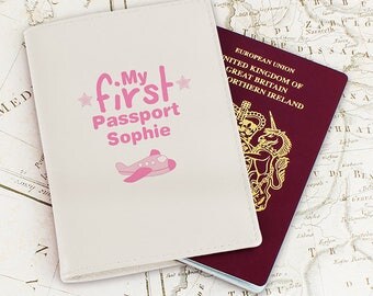 PERSONALISED Baby PASSPORT Holder / Passport Cover. PINK Girls My First Passport. Genuine Leather. Childs First Holiday Gift. Baby's Travel