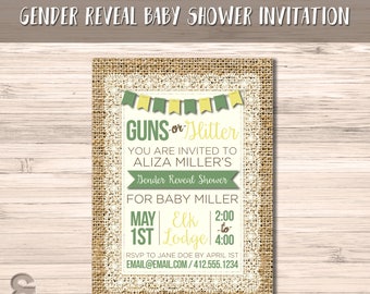 Guns or Glitter | Guns or Glitter Gender Reveal | Gender Reveal Baby Shower | Country Theme | Burlap and Lace | DIGITAL FILE ONLY