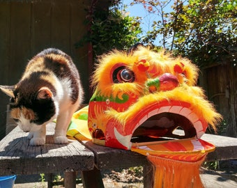Vintage Dragon Mask // 60s Large Paper Mache Chinese New Years Parade Dragon Lion Costume