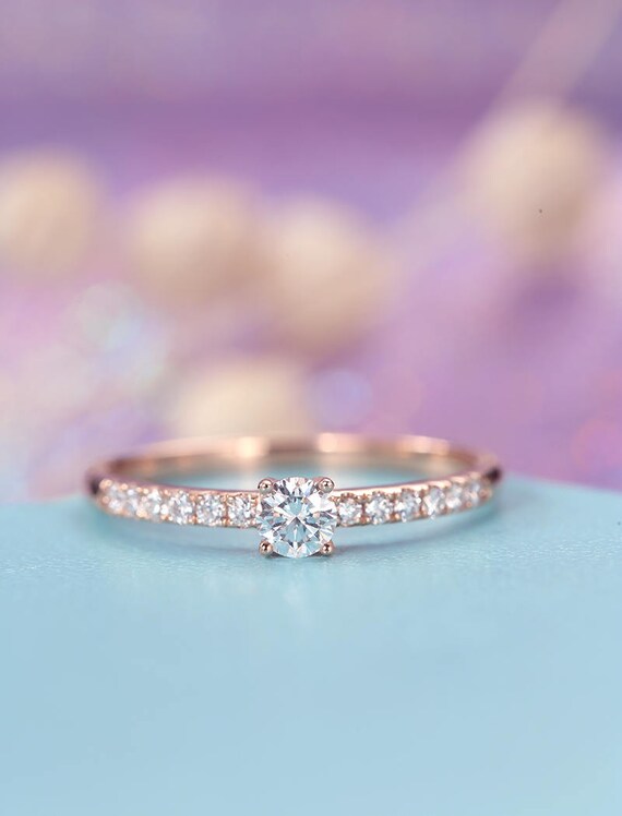 Diamond engagement ring rose gold Delicate engagement ring