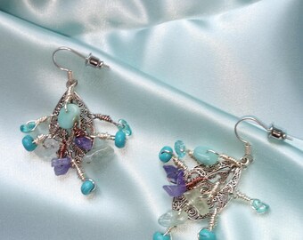 Amazonite, Apatite, Turquoise, Tanzanite, Aquamarine Earrings