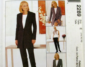 McCall's sewing pattern 2289 size E 14, 16, 18 petite-able Misses' Lined Jacket, Top, pants and skirt
