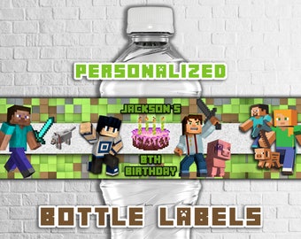 MINECRAFT BOTTLE LABELS,Minecraft birthday party decoration ideas,Minecraft party bottle label printables,personalized bottle labels diy