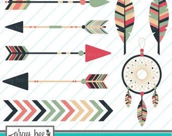 SALE! Boho-Arrow-Dreamcatcher-Feather- Clipart Set, Commercial Use, Instant Download, Digital Clipart, Digital Images- CP244