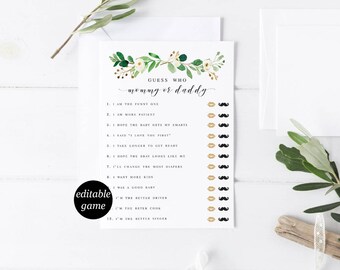 Greenery White Floral Foliage Guess Who Mommy Or Daddy Template Baby Shower Games Guessing Game Greenery White Floral Foliage Guess Who Mommy Or Daddy Template Baby Shower Games Guessing Game