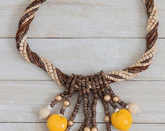 Wood Beads Necklace with Kukui Nuts