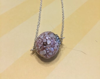 Pink Shell Encrusted Bead Pendant Necklace