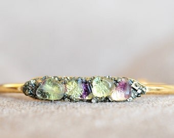 Healing Bracelet Gemstone Cuff Fluorite Bracelet Raw Crystal Bracelet Crystal Gold Bracelet Mineral Jewelry Mineral Bracelet Fertility Cuff