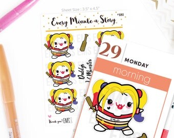 Beanie Harley Quinn inspired planner stickers, fall, costumes halloween planner kawaii, life planner academic, school college S181