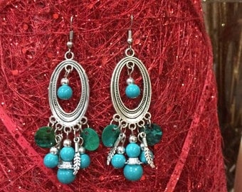 Beaded Hoop Dangle Earrings