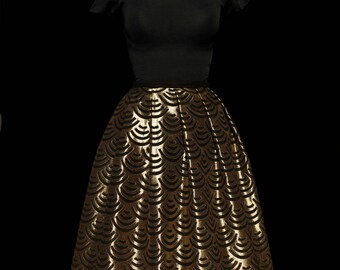 Gold large pleated midi skirt