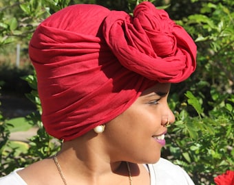 Red Wide African Head Wrap For Women Red wide head wrap African Head Scarves African Head Wrap Long African Headwrap Stretchy Headscarf