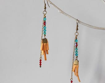 Beads and suede fringe hippie earrings
