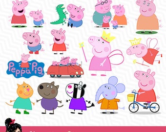 Peppa Pig, Peppa Pig design, Peppa Pig clipart, Printable Digital Files, background files, Scrapbooking, Birthday, VC-014