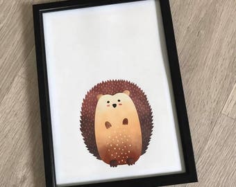 A4 Woodland Animal Nursery Print - Hedgehog