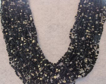 Vintage Black, White, and Clear Glass Multi Strand Necklace (choker)