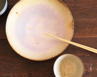 Ivory Plate Large size, Wood fired pottery, ceramic, wood kiln, Mashiko / Yosuke Ono