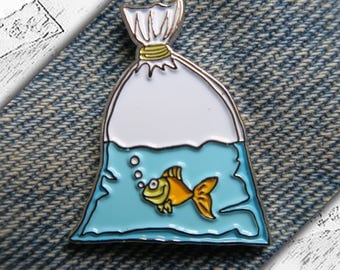 Goldfish in Bag Pin - Enamel Pin, Lapel Pin