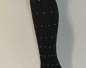Black Knee High Leg Warmers with AB Glass Rhinestones