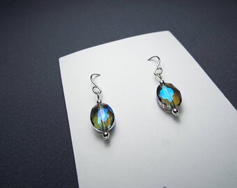 Peacock Faceted Crystal Silver Earrings Sterling silver ear wires