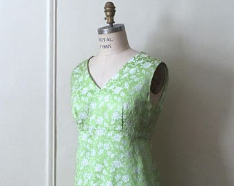 vintage 1960s chartreuse green & silver brocade maxi dress - size extra large, xl