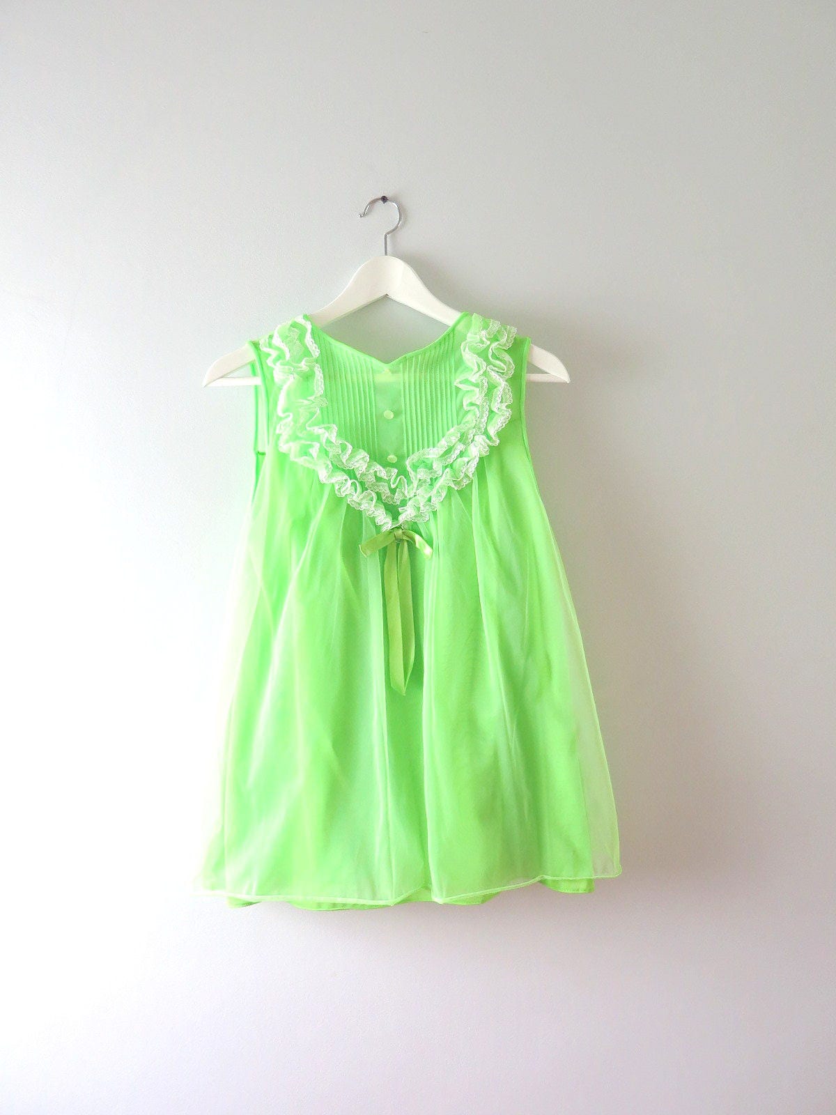 Vintage Babydoll Nightie 1960s Green Babydoll Nightie Size M