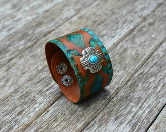 Tooled Leather Cuff Bracelet, Southwestern Bracelet, Cowgirl Bracelet, Cowboy Bracelet, Western Bracelet, Boho Bracelet, Tooled Leather