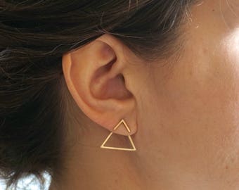 Open triangle ear jacket stud set jacket pair & stud pair mix and match earring jackets double sided earring front back earring 0236