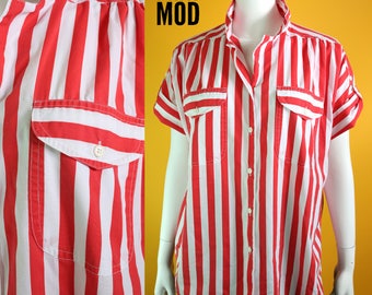 red white striped button down shirt