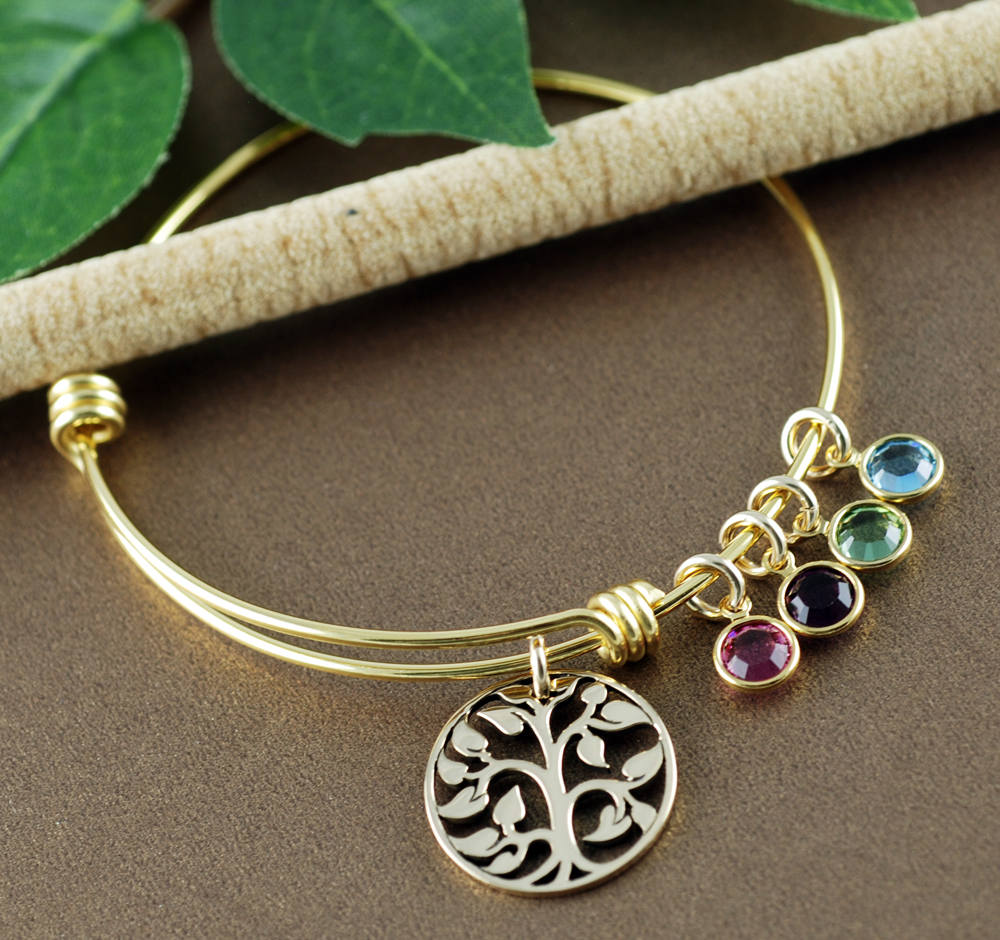 Gold Family Tree Bracelet with Birthstones Grandmother