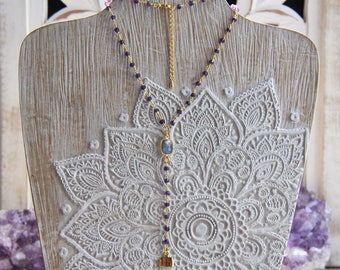 Selenite Necklace, Amethyst Necklace, Labradorite Necklace, Selenite Blade, Short Necklace, Stone Necklace, Festival Necklace, Bohemian