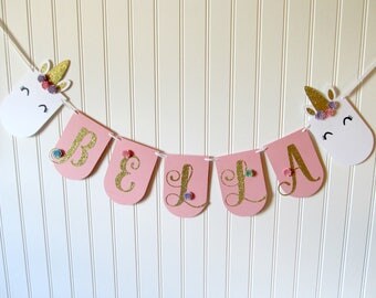Unicorn Banner - Unicorn Party Banner - Unicorn First Birthday - Unicorn Party - Unicorn Decorations - Unicorn Theme Party - Pink and Gold