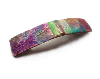 Hair Barrette, polymer clay hair clip, lavender purple green hair barrette, handmade polymer clay hair barrette, French artisan hair clip