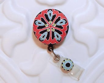 Id Badge Holder - Badge Reel - Retractable Badge Holder - Badge Lanyard - Nurse Badge Id Reel - Flower Badge Reel