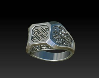 Signet ring Mens ring mens signet ring Mens Wedding ring Mens jewelry Celtic ring celtic jewelry Love knot Tree of life ring engagement RS12