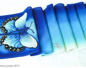 Silk Scarf. Swallowtail Butterfly scarf. 8.5" x 52". Butterfly Silk Scarf. Painted silk scarves. Hand painted silk scarf. Painted silk scarf