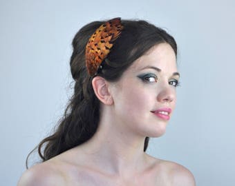 Feather Fascinator Hair Clip in Bright Copper Pheasant Feathers