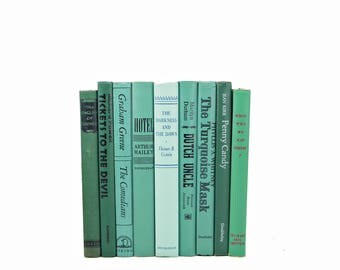 Green Ocean Books, Decorative Books, Rustic Book stack, Antique BOoks Set, Book Decor, Farmhouse CHic, Old Book Collection, fixer uupper