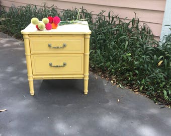 FAUX BAMBOO NIGHTSTAND, Classic Style, Two Drawer, Off White, Chinoiserie, Chinese Chippendale at Ageless Alchemy