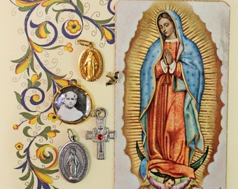 5 Vintage Religious Charms*Religious Medals*Patron Saint, Pope, Mary, Jesus Medals, Prayer Card