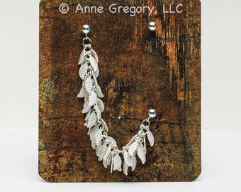 Silver Chain Leaf Fringe Cartilage Earring, Silver Bajoran Cartilage Earring, 2 Stud Earring, Dual Stud Earring, Statement Star Trek Earring