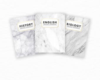 SALE! Personalized Binder Cover Printable, College Printable, Work Binder, Home Binder, Set of 3 Letter Size Binder Covers, Marble