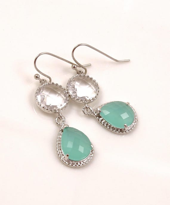 Silver Mint Earrings Mint Dangle Earrings Mint Green