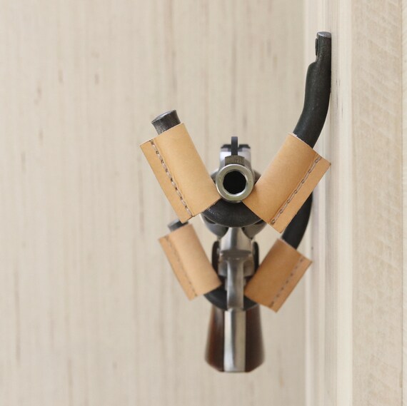 Wall Mount Pistol Hooks Natural Leather Gun Racks Gun