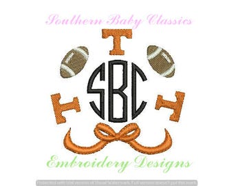 T Tennessee Vol Vols Football Circle Frame Design File for Embroidery Machine Monogram Instant Download Football