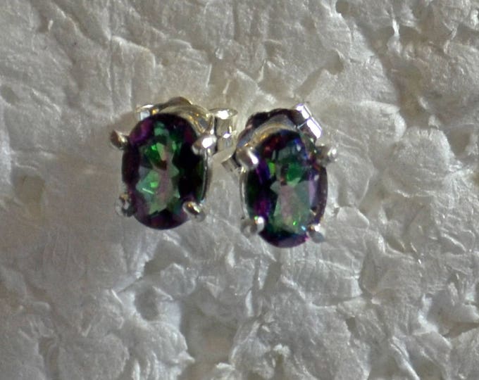 Mystic Topaz Studs, 7x5mm Oval, Natural, Set in Sterling Silver E1130